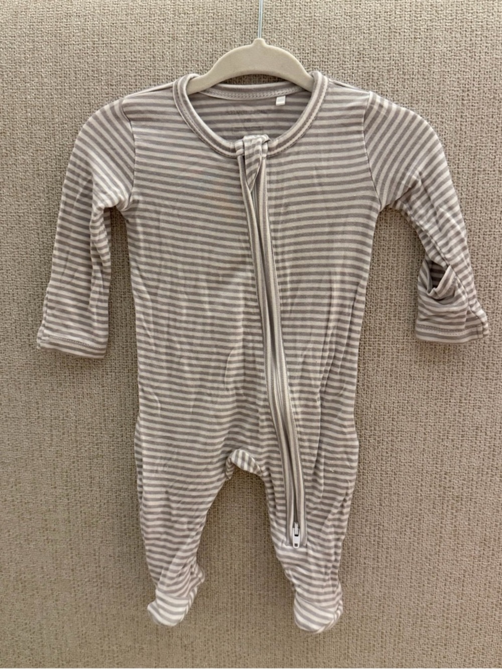 Angel Dear Newborn Striped Grey and White Baby One-Piece Zipper Romper